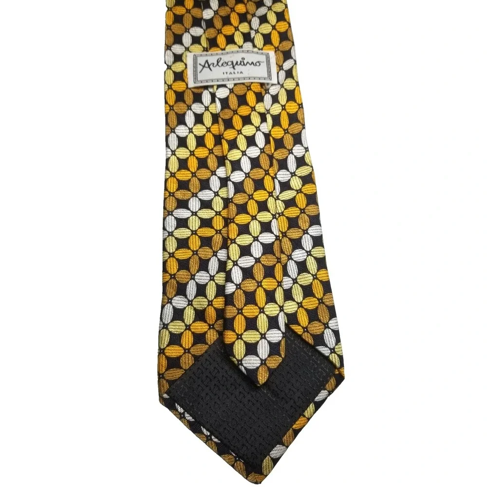Arlequino Italia Geometric Striped Multi Color Pointed Silk Textured Tie‎